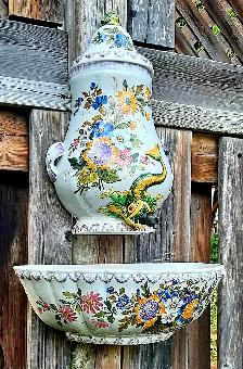Antique Ceramic Majolica Fountain Lavabos