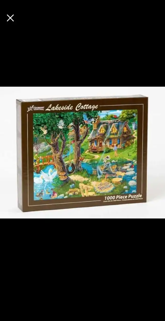 PUZZLE VERMONT CHALET SUR LE BORD DU LAC.1000 PIÈCES.SCELLÉ $20.