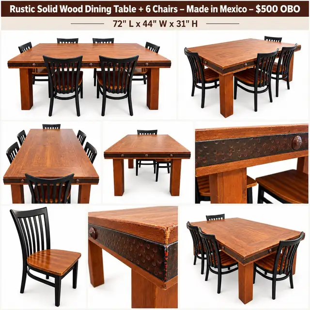 Rustic wood- made in Mexico- dining table & 6 chairs(NBFORD