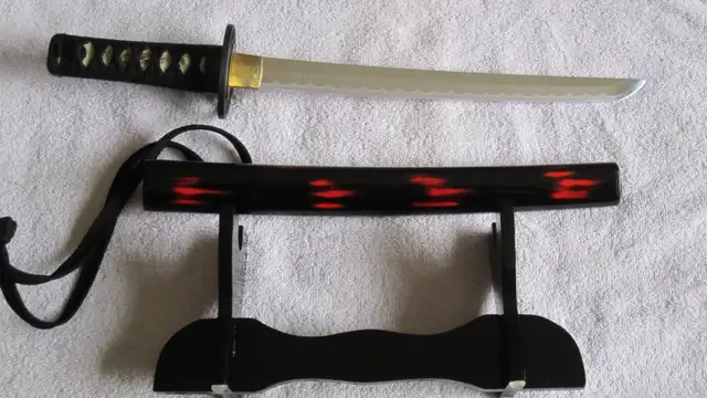 JAPANESE TANTO SWORD WITH SCABBARD ON DISPLAY STAND