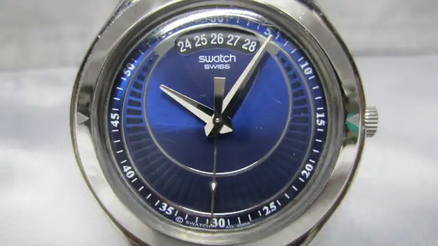 SUPER BLUE DIAL SWATCH WATCH IRONY BIG FARWAYS VERY COOL