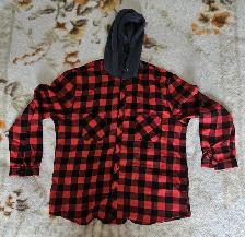 BRAND NEW MEN'S RED AND BLACK PLAID FLANNEL HOODIE SHIRT (XL)