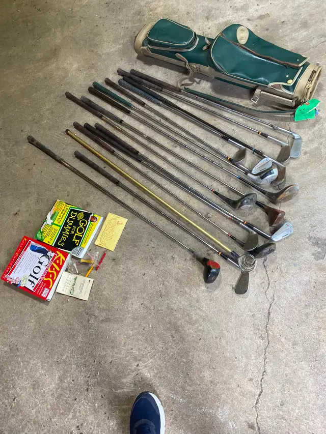 12 Older Golf Clubs and Bag with 2 Golf Books