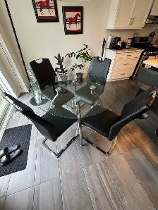 glass top kitchen table with black leather chairs