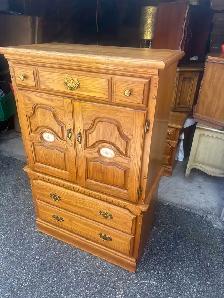 Free delivery used Solid Oak Armoire Dresser - Photo 3