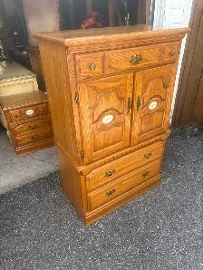 Free delivery used Solid Oak Armoire Dresser - Photo 4
