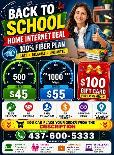 'Back to School' |Home Internet Deal|500 Mbps $45 |1000 Mbps $55