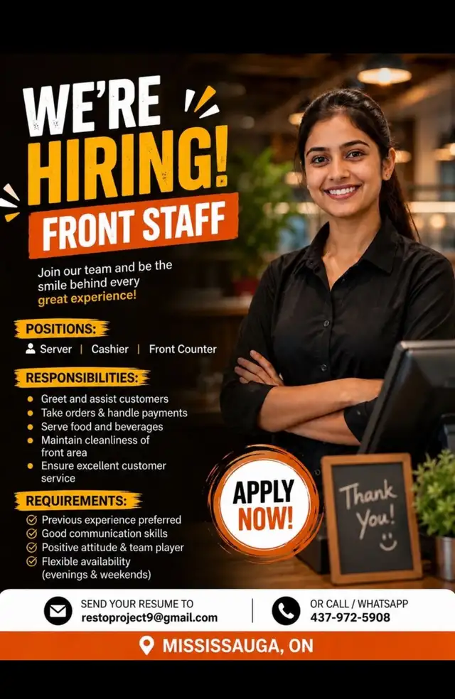 we are hiring front staff