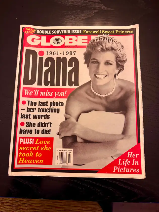 Vintage GLOBE Magazine Commemorative Tribute to Princess Diana