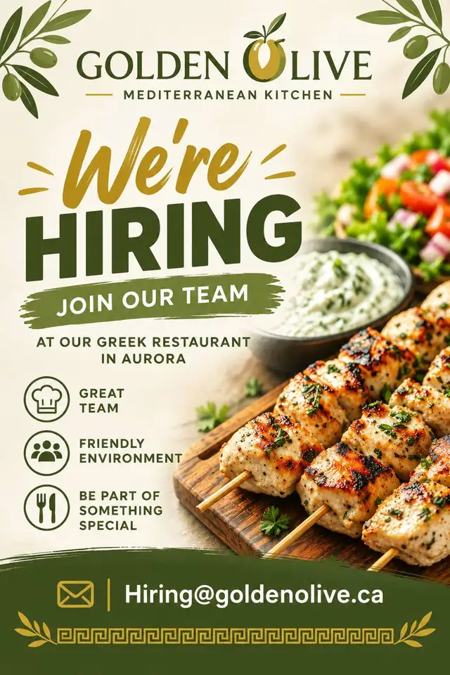 Greek Restaurant Hiring in Aurora, ON