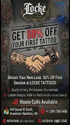 50% OFF YOUR FIRST TATTOO — LOCKE TATTOOS HAMILTON
