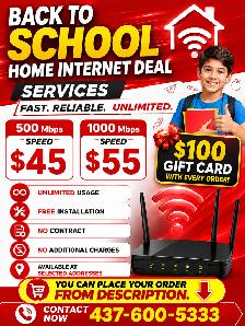 'Back to School' Cheap Home Internet|500 Mbps $45|Fiber Internet