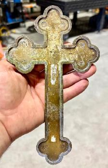 Vintage Bronze Metal Orthodox Crucifix (w Relief Scene Design) - Photo 3
