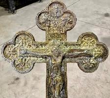 Vintage Bronze Metal Orthodox Crucifix (w Relief Scene Design) - Photo 6