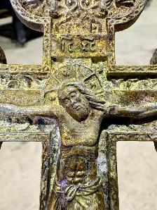 Vintage Bronze Metal Orthodox Crucifix (w Relief Scene Design) - Photo 7