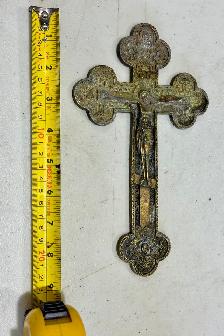 Vintage Bronze Metal Orthodox Crucifix (w Relief Scene Design) - Photo 9