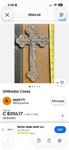 Vintage Bronze Metal Orthodox Crucifix (w Relief Scene Design) - Photo 10