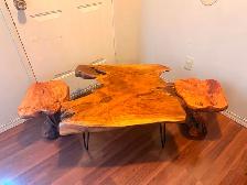 SALE: Rustic Live-Edge Solid Wood Coffee Table & Matching Stools