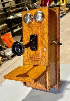 Antique Oak Wood Wall-Mounted Telephone (w Rotary Operation)