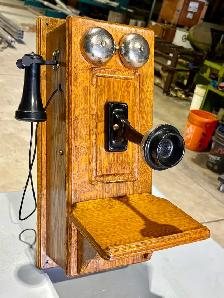 Antique Oak Wood Wall-Mounted Telephone (w Rotary Operation) - Photo 2