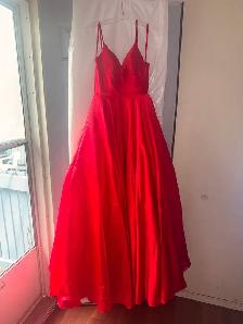 FOR SALE: Red Satin V-Neck A-Line Prom Dress