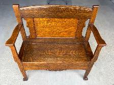 Antique Quarter-Sawn Oak Arts & Crafts Style Deacon's Bench - Photo 5