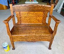 Antique Quarter-Sawn Oak Arts & Crafts Style Deacon's Bench - Photo 7