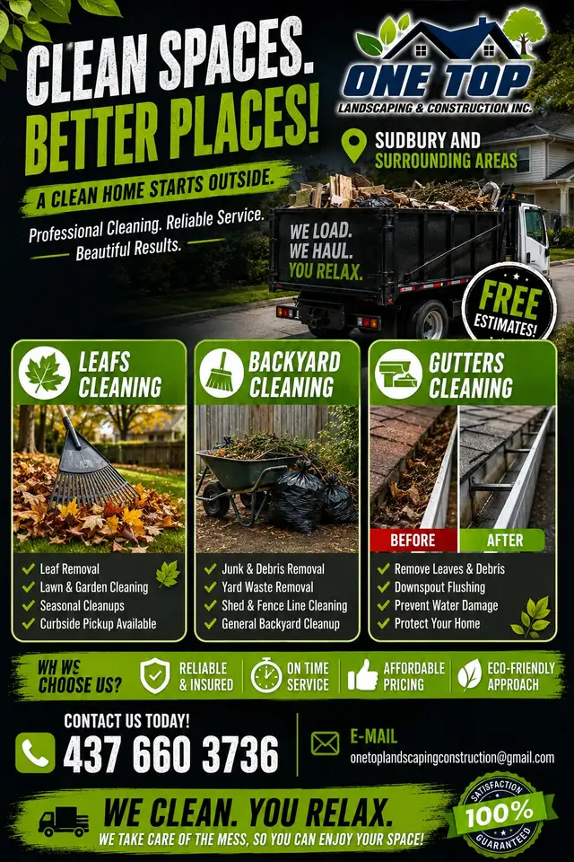 Leaf cleaning, yard cleaning, dump run and grass cutting