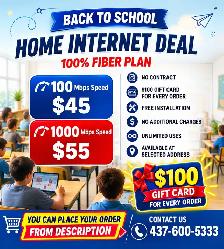Fast Home Internet |1 Gbps High Speed – $55'Back to School'