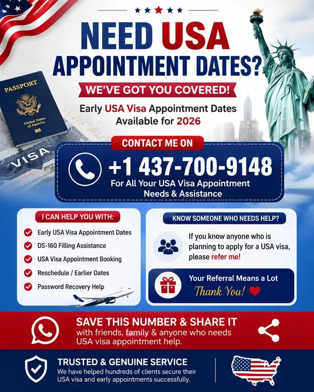 USA VISA appointments slots are available 2026