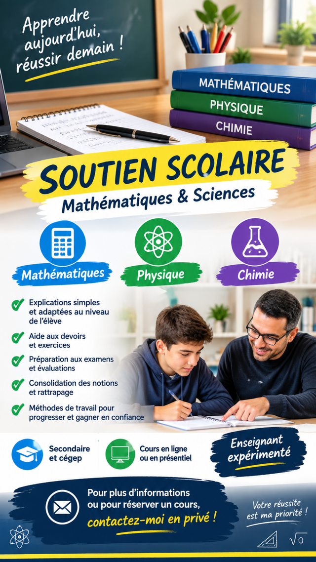 SOUTIEN SCOLAIRE – MATHÉMATIQUES, PHYSIQUE & CHIMIE