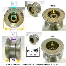 Roulette en métal 2’’ ½ diamètre x 1’’ ½. à rainure de ½’’