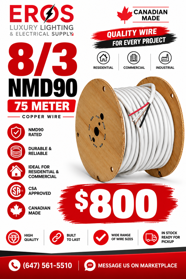 8/3 NMD90 Copper Wire 75M Roll – Canadian Made – $800