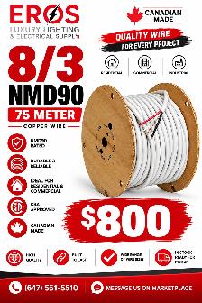 8/3 NMD90 Copper Wire 75M Roll – Canadian Made – $800