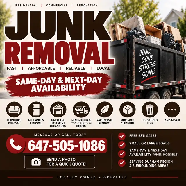JUNK REMOVAL! same day & next day availability