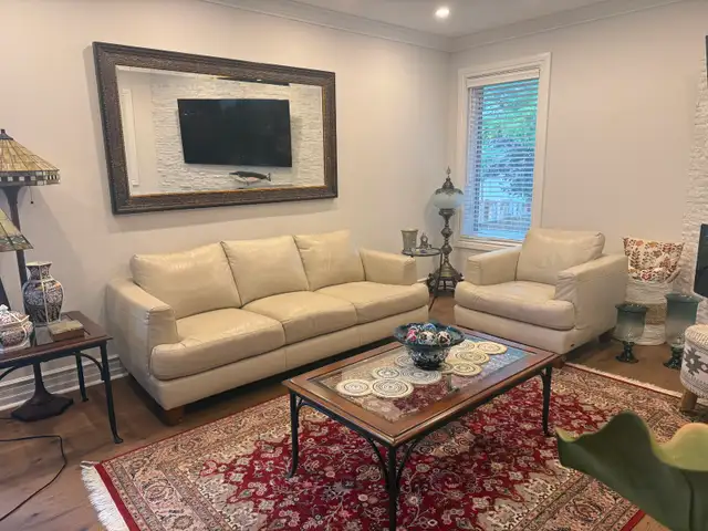 Natuzzi Edition Italian Leather Sofa Set In Ivory