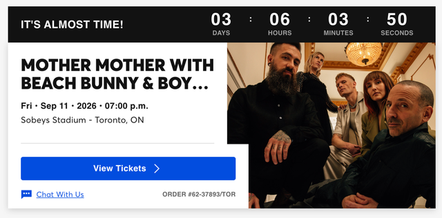Mother Mother concert (Friday Sept 11 @ 7 PM) -  FLOOR SEAT