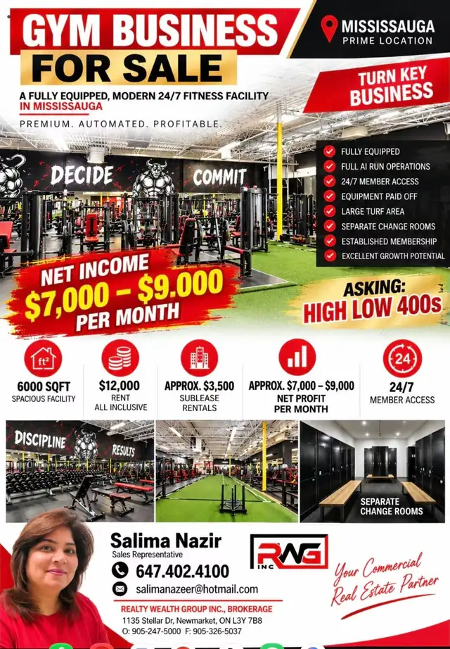 Income generating GYM BUSSINESS for sale in Mississauga