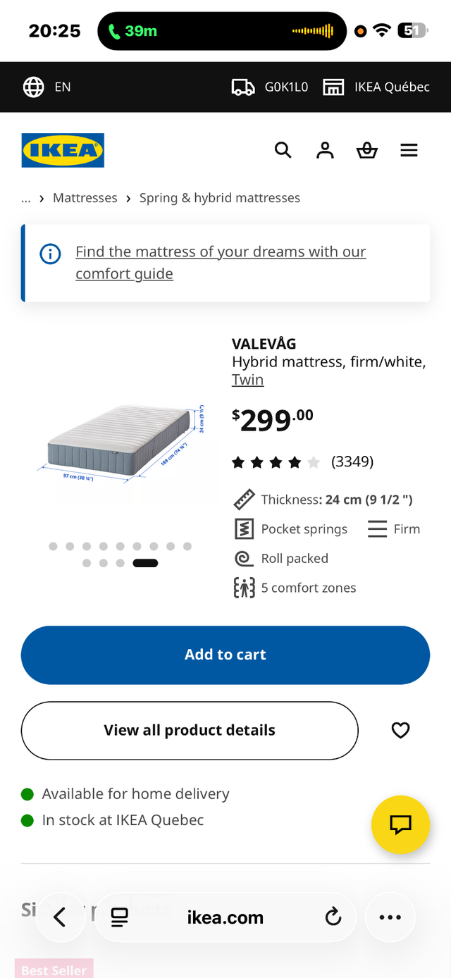 Matelas et base de lit simple