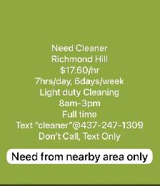 Cleaner-Richmondhill, ON