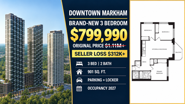 Downtown Markham 3-Bed Condo Assignment $799,990 | Parking