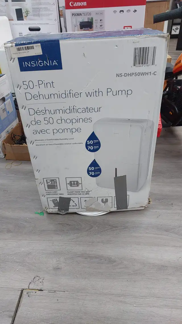 Dehumidifier - Insignia NS-DH50WH1 with Pump - 50-Pint - White