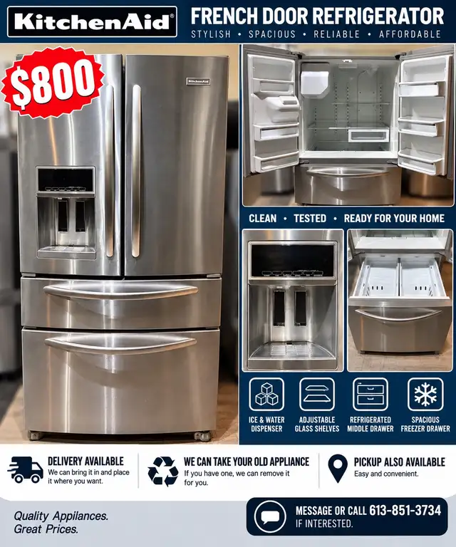 KitchenAid Stainless French Door Fridge – Ice & Water