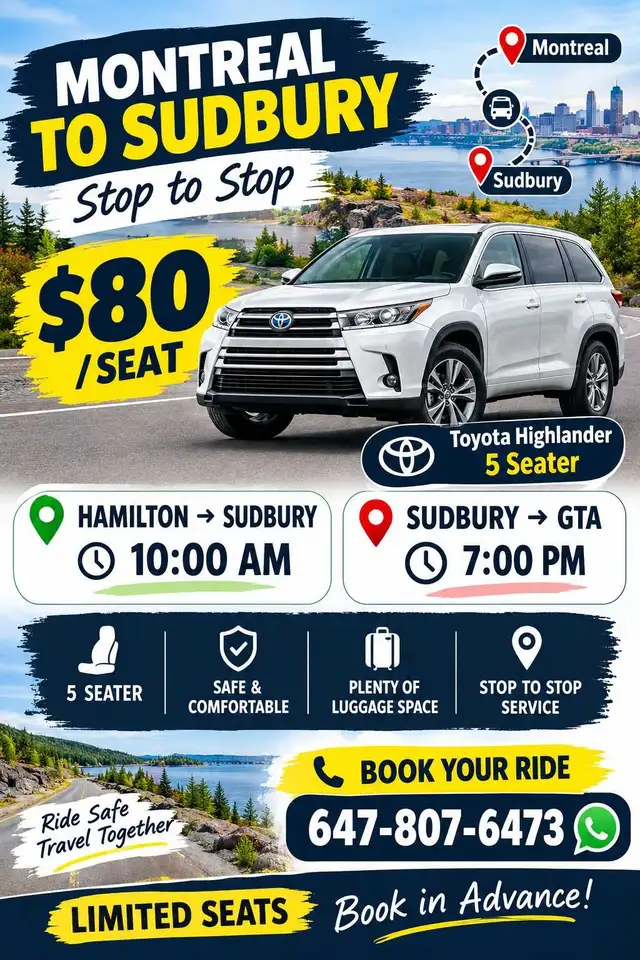 GTA to sudbury rideshare