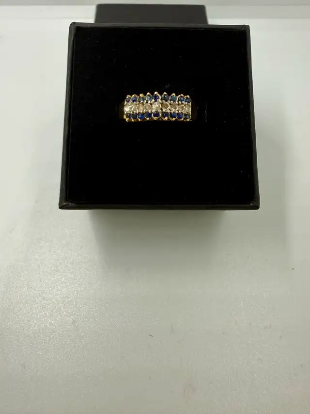Women's 10K Gold Ring w Sapphires & Diamonds~Size 8