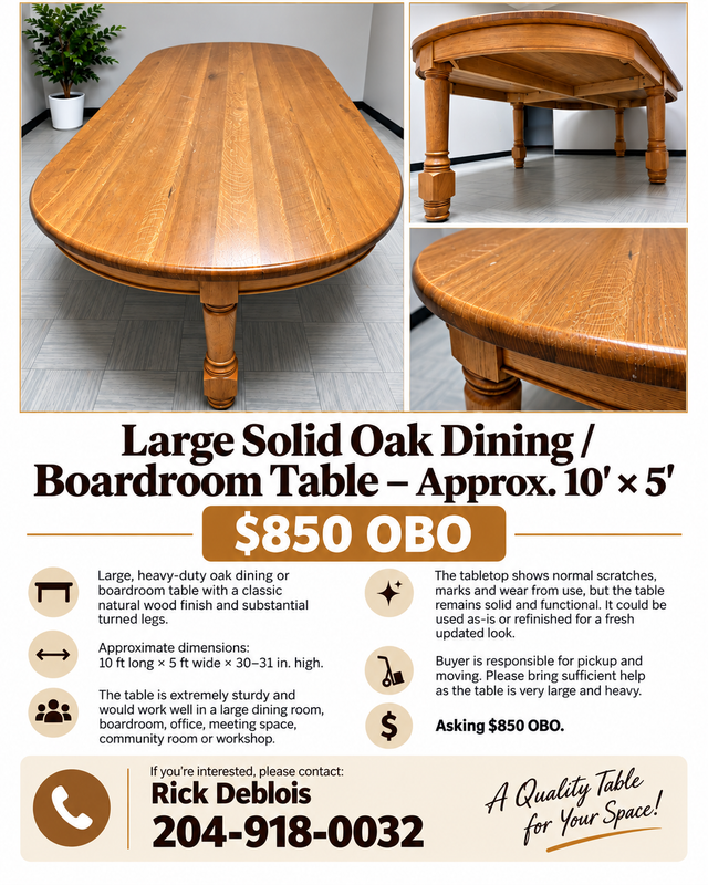 Large Solid Oak Dining Table