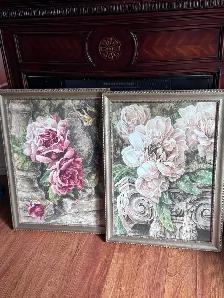 Gorgeous vintage botanical prints with ornate gold wooden frames