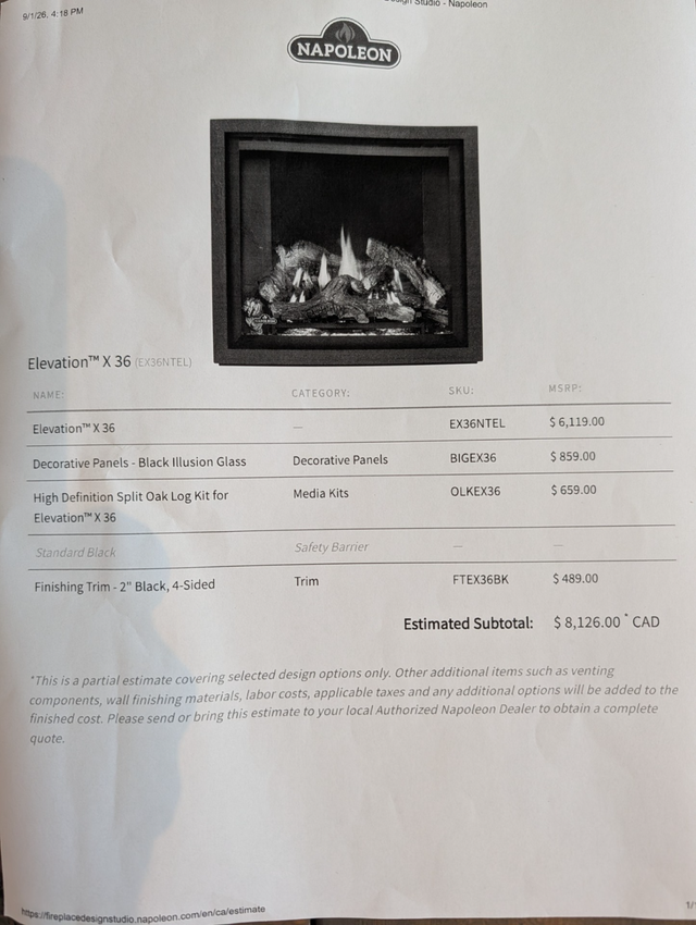 Napoleon Elevation X 36 Gas fireplace ' Brand New'