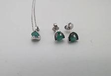 (B7150) 10K Gold Green Stone Pendant Necklace 25in and Stud E... - Photo 4