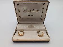 (B7127) Sherman Senator Vintage Gold Tone Cufflinks White Cab...